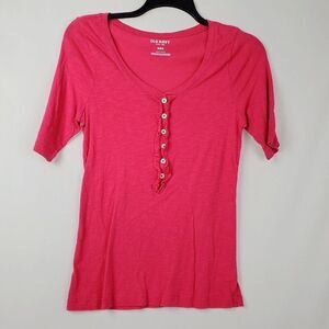 Old Navy Womens MEDIUM Pink SS 6 Button Ruffle Top
